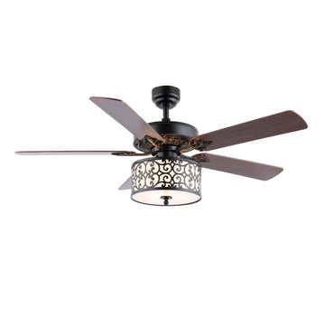Paolo 52" Farmhouse Industrial Iron Scroll Drum Shade LED Ceiling Fan With Remote - JONATHAN Y